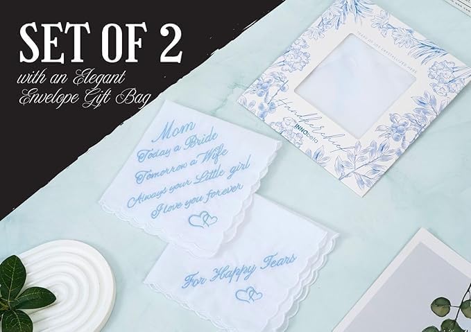 InnoBeta Mother of the Bride Gifts, Wedding Handkerchief For Happy Tears, Something Blue Handkerchiefs Set of 2 - Image 3