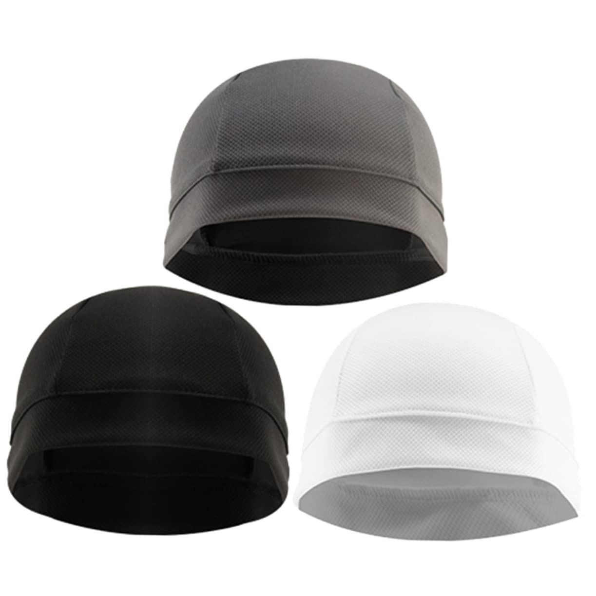 WOFASHPURET 3pcs Quick Dry Liner Cycling Headwear Breathable and Stretchy Sports Caps for Outdoor Activities Uv Wind Resistance Black Grey White