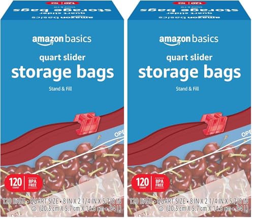 Image of Amazon Basics Slider Quart Food Storage Bags, BPA Free, 120 Count (Previously Solimo) (Pack of 2)