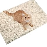 VIVAGLORY Katzenstreu-Matte, Streufangmatte, 90 × 64 cm Katzen Katzentoiletten Teppich mit Wasserdichter Rückseite, Superweich für Die Pfoten der Katze, Maschinenwaschbar, Beige