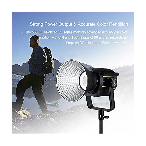 Godox VL150 LED-Videoleuchte, 150 W, kontinuierliche Ausgangsleistung, 5600 K, 61000 Lux@1 m, CRI 96 TLCI 95, 0–100… – Bild 3