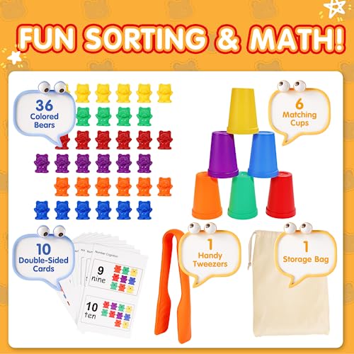 Image of Bmag Counting Bears with Matching Sorting Cups, Preschool Learning Toys Color Recognition and Math Learning Games, STEM Educational Toy Gift for Kids Age 3 4 5 Year Old Boys Girls