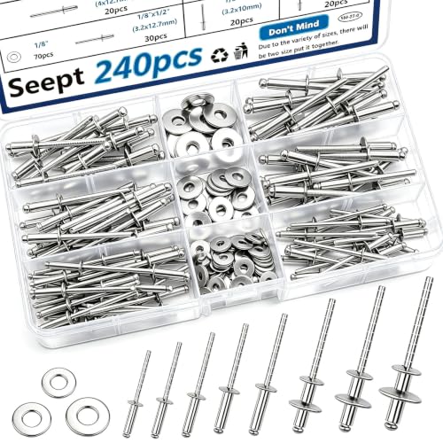 240pcs 304 Stainless Steel Rivets with Washers Assorted kit