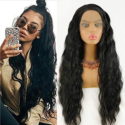 SimBeauty Black Lace Wigs for Women Long Loose curly Hair Synthetic Lace Front Wig Heat Resistant Fiber (24inches, Off Black)