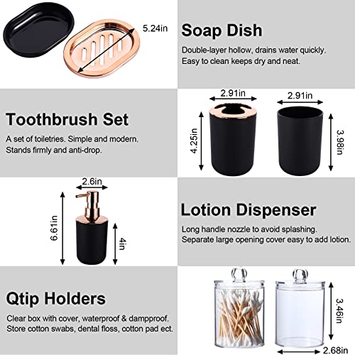 Complete 9-Piece Black Bathroom Set - Swing Lid Trash Can, Lotion Soap Dispenser, Soap Dish, Toilet Brush Holder, Toothbrush Holder, Tumbler Cup, Tray, And 2 Q-Tip Canisters #TOP5
