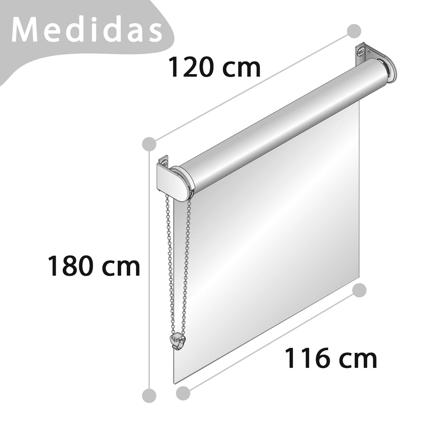 HOME MERCURY - Estor Enrollable translúcido Liso (120x180 cm, Blanco)