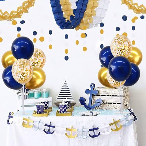 Image of TONIFUL 6 Set Navy Blue Gold Balloons Stand Balloon Centerpieces for Table