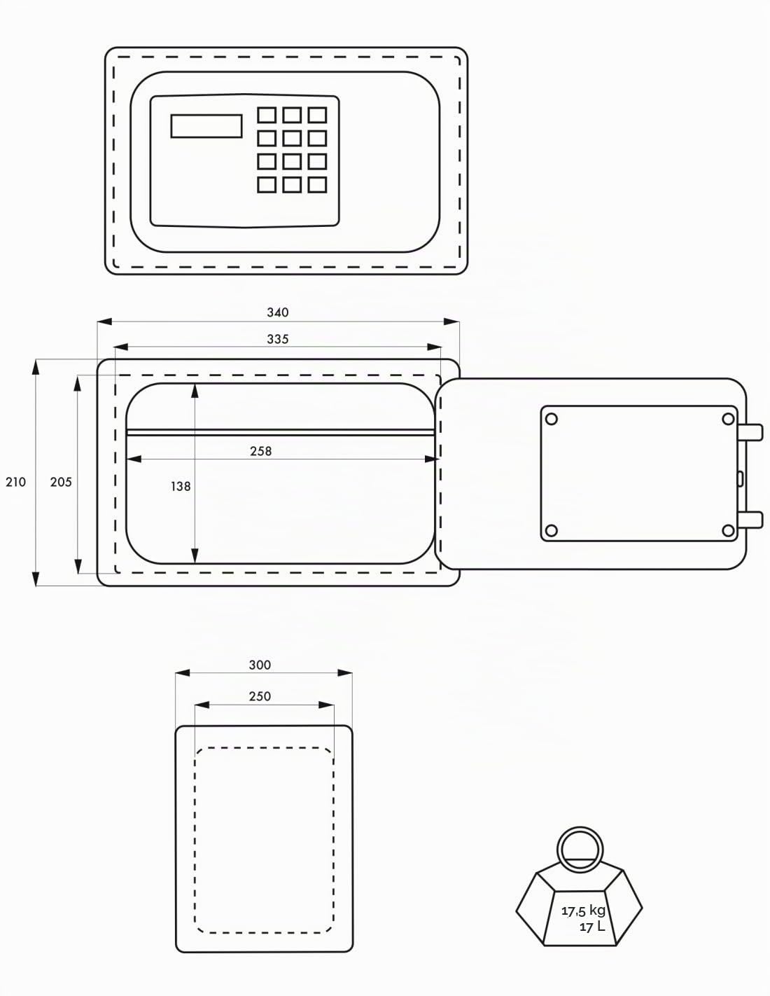 THIRARD - Coffret De Sécurité À Poser - Edimbourg - Acier - Usage Domestique - Fermeture Électronique À Code - 2 Pênes de Ø18 mm - 210 x 340 x 300 mm - Noir - 17 L