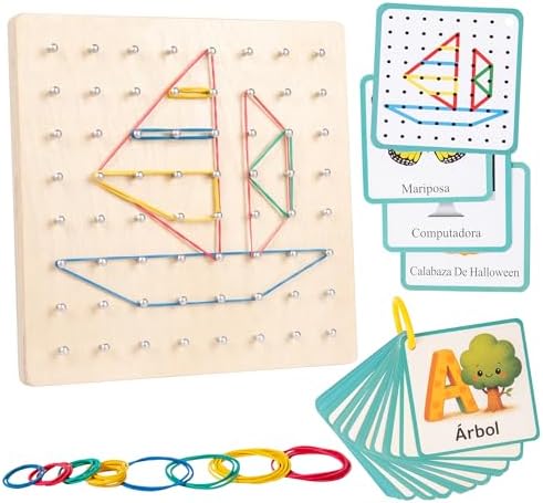 Geometric Montessori Wooden Board with Elastic Bands - STEM Educa...