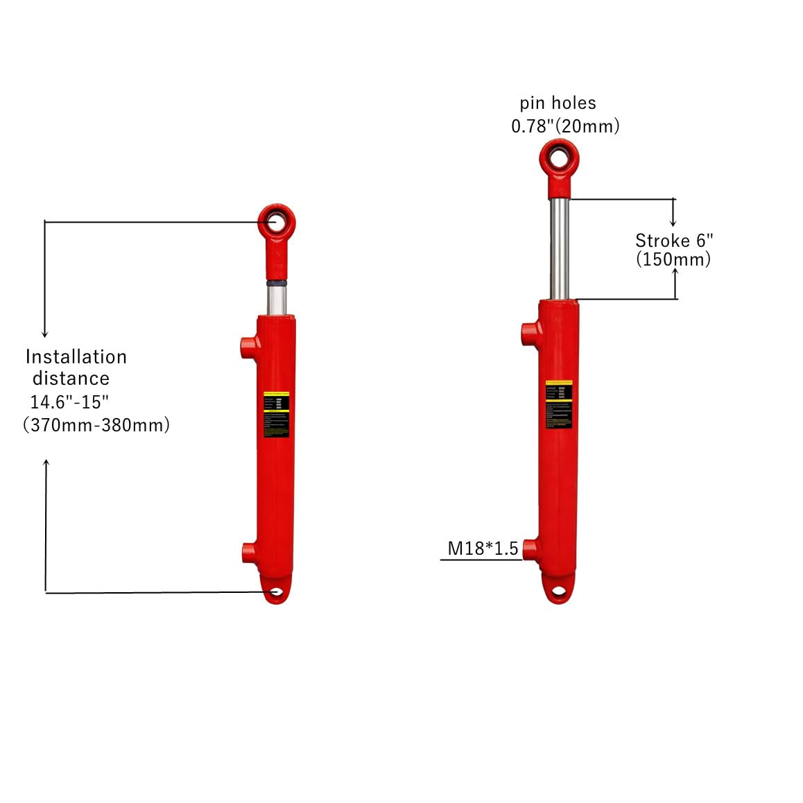Hydraulic Cylinder 1.5" Bore 6" Stroke, 1" Rod Equipped with 4 Hydraulic connectors Mini Lift Actuator for Machinery, Industrial, Agricultural & DIY Projects — Amazon image 2
