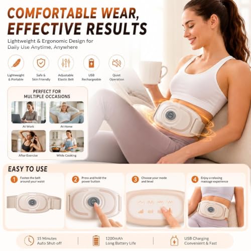 Image of Dangfly Electric Abdominal Waist Massager Belt with Adjustable Strap, Portable Body Massager for Waist and Abdomen Relaxation, Easy to Use at Home