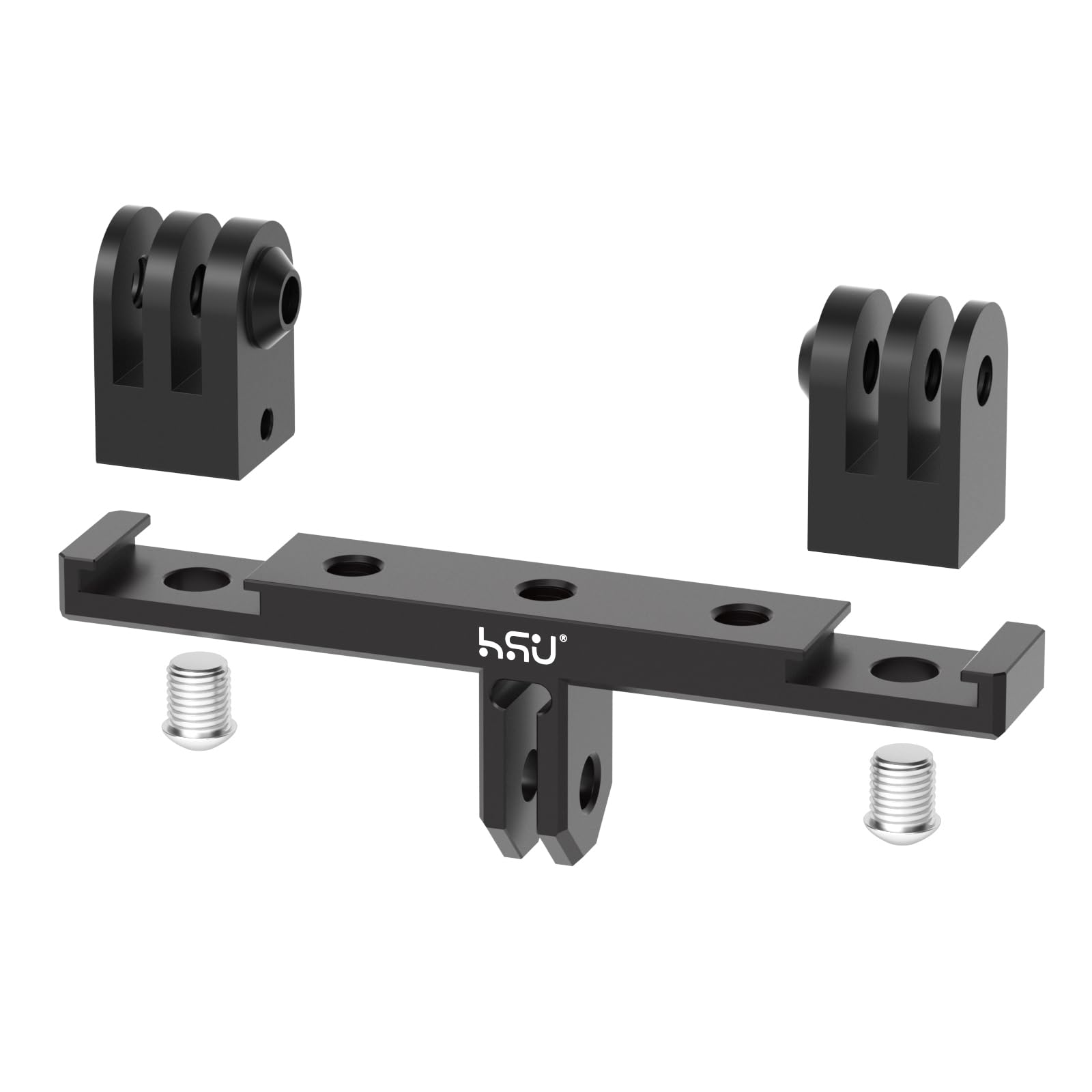 HSU Aluminum Dual Twin Mount, 1/4-20 Cold Shoe Mount Adapter for GoPro Hero 13/12/11/10/9/8/7/6/5/4 DJI Osmo Action AKASO Campark and Other Action