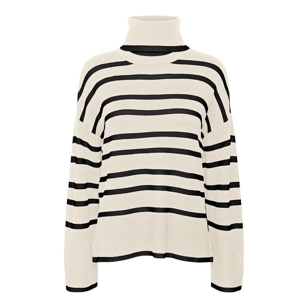 VERO MODA Female Knitted Jumper VMSABA Jumper, Birch/Stripes: Black, S