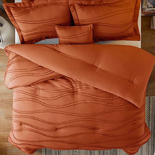 Gemarwel Burnt Orange Boho Comforter Sets King Size - 3 Piece Bohemian Shabby Chic Farmhouse King Bedding Sets, Jacquard Comforter Queen Set With 2 Pillow Sham (Rust, 102X90 Inches) #TOP3