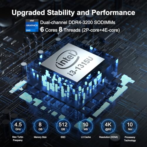 Image of Intel NUC 13 Pro,NUC13ANHi3 Versatile Mini PC 8GB RAM&512GB SSD with Core i3-1315U Processor (6Core&Up to 4.5GHz Turbo,Intel UHD Graphics) Support 4K /WiFi6E /BT5.3 /OS preinstalled