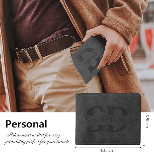 Personalized Wallet for Men PU Leather Custom Wallet Engraved Name & Initial Gifts for Dad Husband Wallet Valentines Day Gifts for Him（Black,Middle-2）4