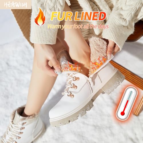 Women Winter Snow Boots with Fur Lined,Black Low heels Combat Ankle Boots,Non Slip Leather Ankle Boots for Women3