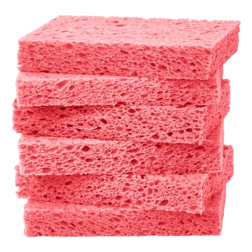 Cellulose Sponges Heavy Duty Scrub Kitchen Sponge Clean Tough Messes Without Scratching Sponges Kitchen Pop Up Eco Sponges DIY Pink (6 Pack)