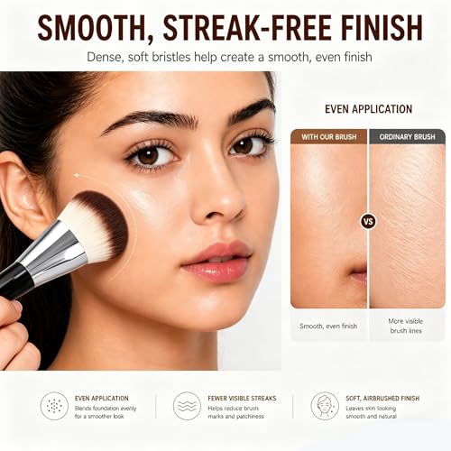 M J JOMAY Extra Large Foundation Brush, Flat Top Kabuki Brush for Liquid & Cream Makeup, Dense Soft Bristles for Fast Full Coverage, Streak-Free Airbrush Finish