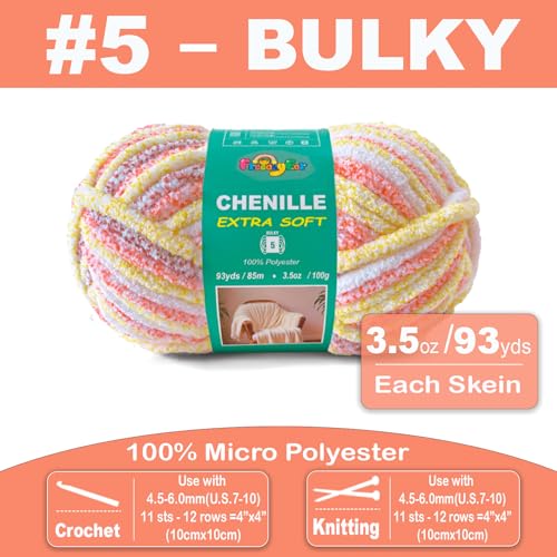 Image of Super Soft Velvet Chenille Yarn for Crocheting and Knitting-Easy to Crochet-Bulky, 3.5oz /93yds of Each Skein-Chunky Plush Yarn for Hand Craft Blanket Ammigurumi DIY (Sunset Glow, 1 Pack)