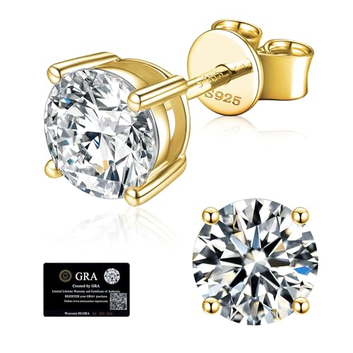 Moissanite Stud Earrings 14K Gold Plated Silver 1ct-2ct