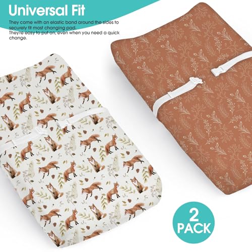 Image of BROLEX Changing Pad Covers for Baby: Boy Girls Ultra Stretchy Soft 2 Pack, Fox Foliage