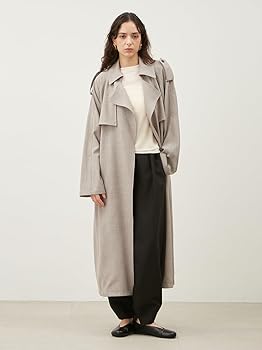 Amazon | [ミラオーウェン] 共ベルト付麻調肩章デザイントレンチコート