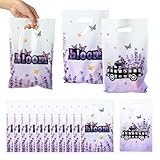 3sscha 50Pcs Lavender Bloom Party Favor Bags - Blossom Purple Flower Plastic Waterproof Goodie Bag Butterfly Floral Spring Gift Party Favor for Kids Birthday Baby Shower Decoration Supplies