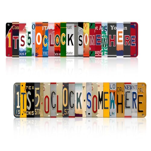 ZALHIN 2 Pcs Decoración Pared Metal - ITS 5 O CLOCK SOMEWHERE Cuadros Decorativos, Posters para Pared, Placas Decorativas Pared para Cerveza Bar Cocina Room Lavanderia (10 * 40cm)