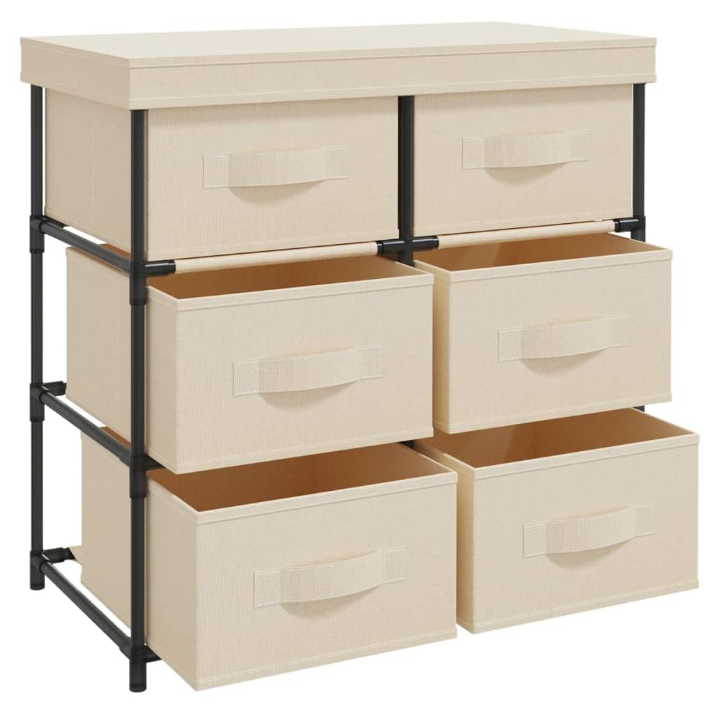 Lagerschrank mit 6 Schubladen aus Stahl und Stoff 55×29×55 cm Creme Stauraum für Büro, Wohnzimmer, Flur, Garage, Werkstatt, Organizer für Akten, Kleidung, Werkzeug