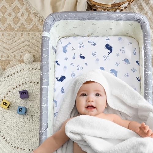 Image of 4 Pack Baby Bassinet Sheets - 35 inchx20 inch Bedside Bassinet Sheets for Newton, Ezebaby, AMKE & Other Large Bedside Sleeper | Ultra Soft & Skin Friendly Bassinet Fitted Sheets for Boys Girls