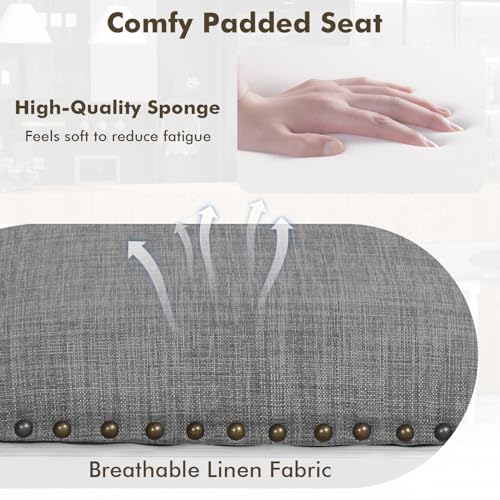 Conjunto de 4 butacos tapizados COSTWAY, ajustables en 3 alturas (31"/27"/19"), sin respaldo, cuadrados, con reposapiés, asientos acolchados, estructura de madera de caucho, para isla de cocina miniatura 6