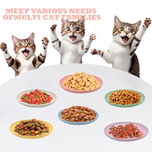 XINGNA 12 Stück Katzennapf,Katzenschüssel,Katzennapf Flach,Fressnapf Katze Futternapf,Runden Katzenteller,Fressnapf Katze,Bunt Katzenfutter Napfset,Cat Plate für Kätzchen und kurzbeinige Katzen