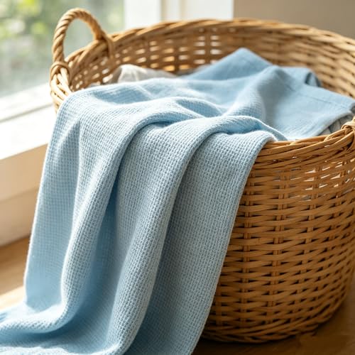 Image of TL Care 100% Cotton Thermal Waffle Swaddle Blanket (30 inch x 40 inch), Soft, Breathable & Stretchy, Blue, for Boys and Girls, Perfect for Swaddling, Travel and Gifting
