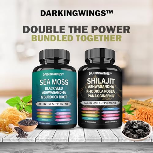 image for Darkingwings Shilajit and sea moss combo -Sea Moss 3000mg, Black Seed 