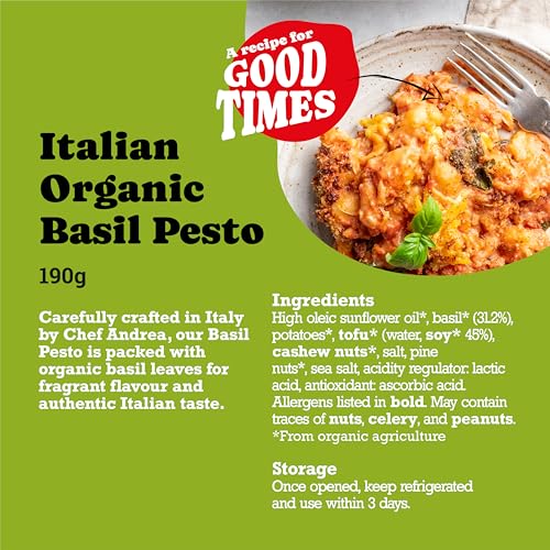 Mr Organic - No Added Sugar Basil Pesto 190g - Deliciously Natural & Organic Basil Pesto Perfect for Pasta Sandwiches and More - Non-GMO and Gluten-Free