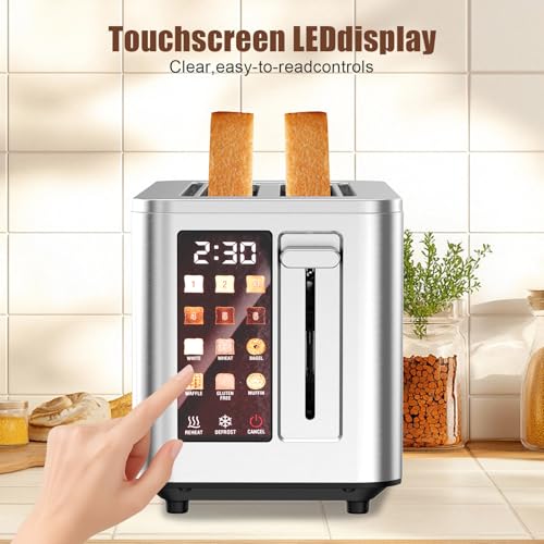 Image of 2026 Upgraded TAZTIR Touch Screen Toaster 4 Slice, Premium Stainless Steel Digital Bread Toaster with Timer, 1.5'' Wide Slot, 6 Shade Settings & 6 Bread Types, Bagel Defrost Reheat Cancel Functions