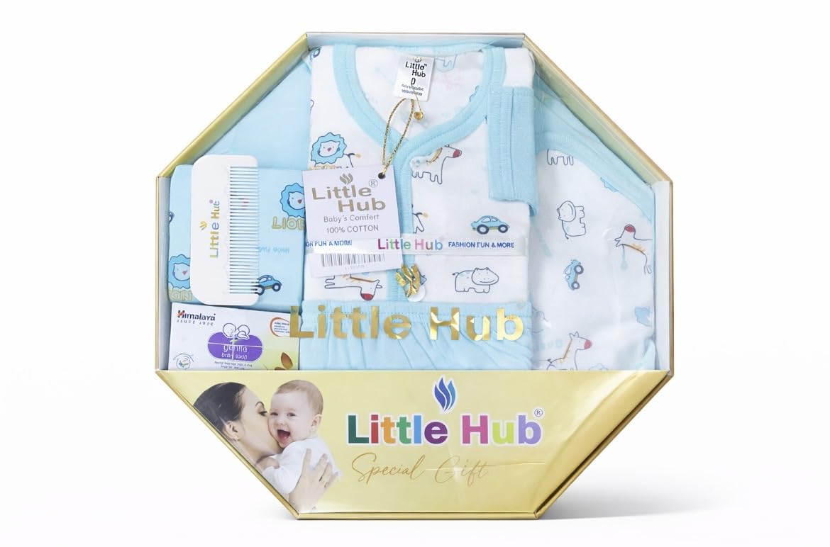 Little Hub Special Gift – Cotton Baby Clothing Gift Set (Blue, Newborn Essentials Kit)-image-31