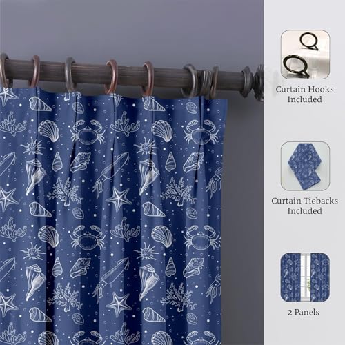 Image of Triple Pinch Pleated Blackout Curtains Thermal Insulated Room Darkening Curtains for Bedroom /Livingroom Pack of 2 Panels, Tiebacks, Hooks (Twilight Printed)