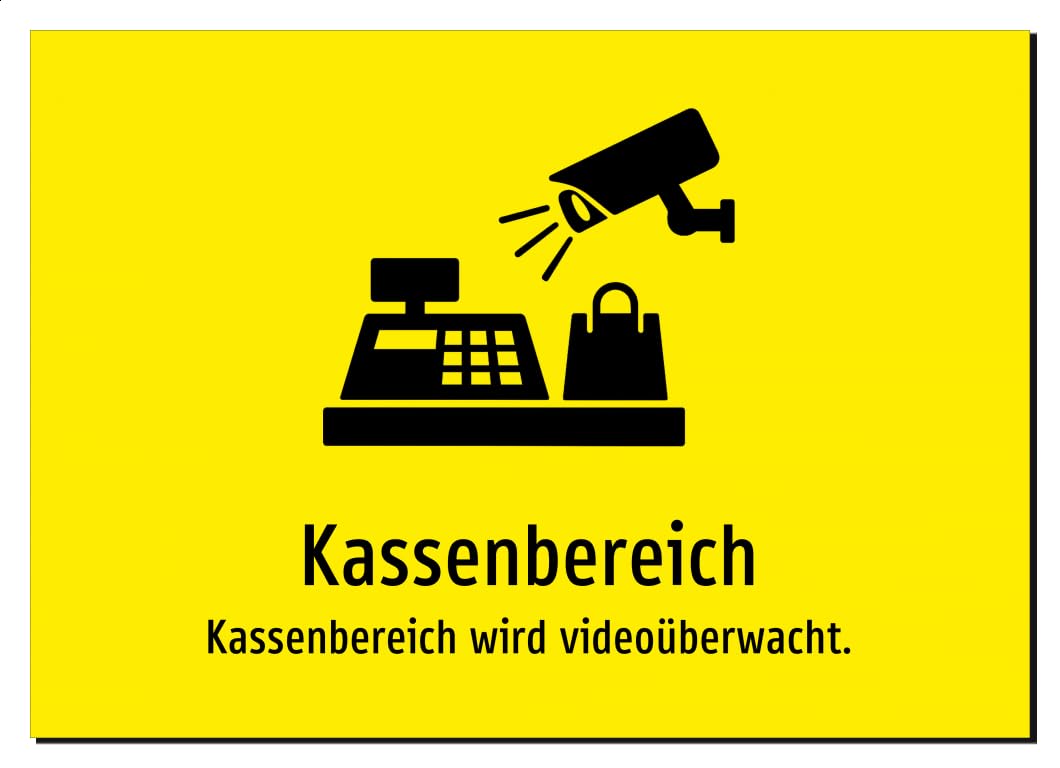 Kassenbereich - Kassenbereich wird videoüberwacht. – Aufkleber A2: 594x420mm – Mit Grafik und Text