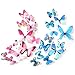 Adhesivo de pared de mariposa 3D, 24 pegatinas de mariposa de varios tamaños (rosa, azul)
