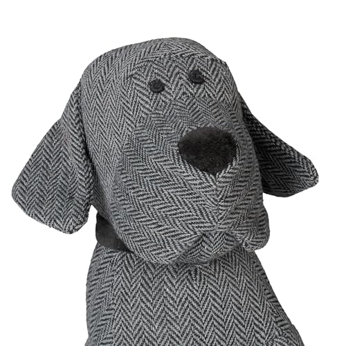 Relaxdays Türstopper Hund, dekorativer Türpuffer, für Boden, stehend, gefüllt, innen, 33 cm hoch, Stoff Türsack, grau, 1 Stück