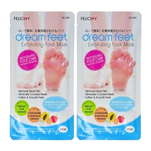 Daiwa Felicity Dream Feet Exfoliating Foot Peel Mask Callus and Dead Skin Remover with All Natural Fruit Extract (2 Pairs)