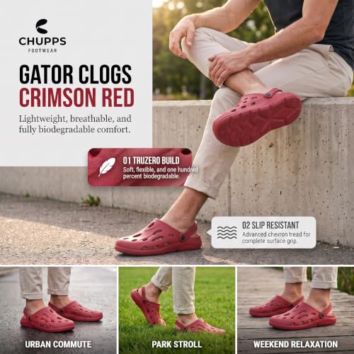 Image of CHUPPS Gator Clogs for Men | Lightweight EVA Clogs | Anti-Slip Sole | Cushioned Footbed | Breathable Ventilation | Adjustable Back Strap | Waterproof Casual Garden Clogs for Men