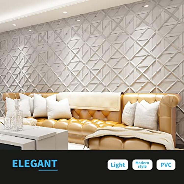 Art3d PVC 3D Wall Panel, Decorative Wall Tile in White 12-Pack 19.7x19.7