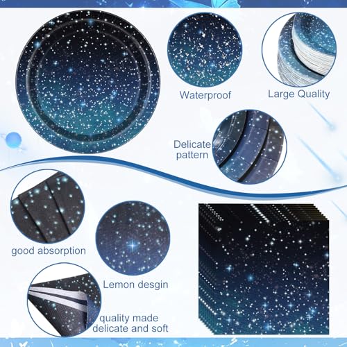 Image of Funnymoom 452 Pcs Galaxy Party Decorations for 50, Starry Night Theme Paper Plates Napkins Cups Tablecloth Cutlery Straws for Outer Space Theme Birthday Bridal Baby Shower Party Decorations Supplies