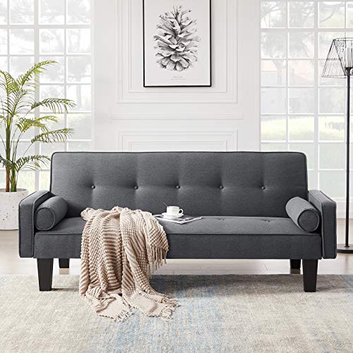 Recaceik Modern Futon Bed Convertible Love Seat Couch Linen Fabric Sleeper Sofas With 2 Pillows Furniture For Small Apartment Living Room #TOP3