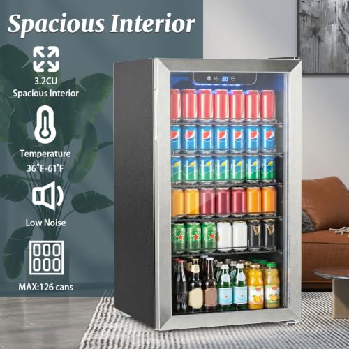 Image of DOGHLY 3.1 Cu.ft Beverage Refrigerator Cooler, 110 Can Mini Fridge with Glass Door, Digital Temperature Display for Soda, Beer or Wine For Office Bar with Adjustable Removable Shelves