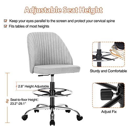Drafting Chair, Tall Office Chair Standing Desk Chair Height Adjustable Drafting Stool With Foot-Ring Counter Height Office Chair Armless For Bar Height Computer Chair With Wheels Cute Desk Chair #TOP5