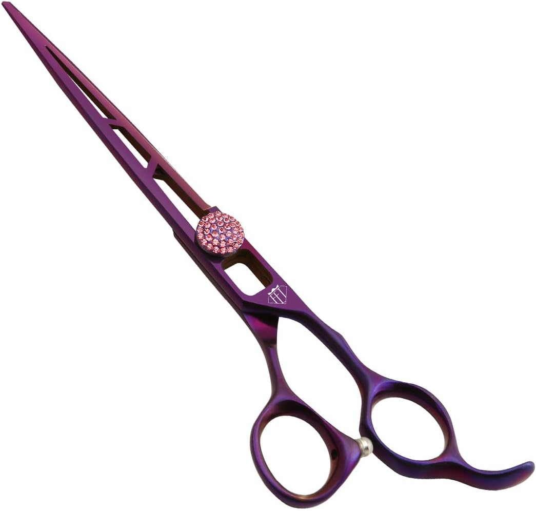 Dog Grooming Scissors: Pet Shears Skeletonized blade Made Of Japanese 440C for Trimming Dogs Cats and Other Pets (Straight, 7")